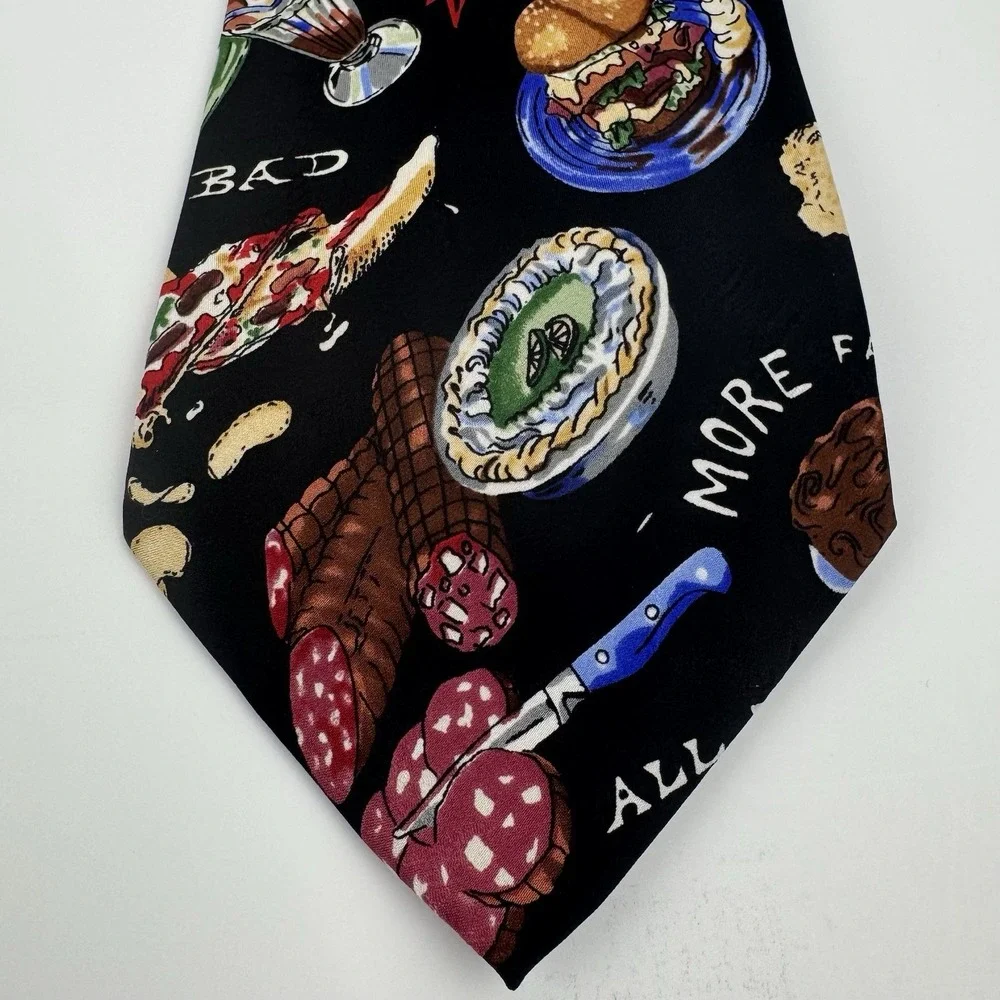 Nicole Miller VTG 1996 Food Novelty Silk Tie Pizza Burger Bacon Italy